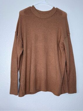Aerie Oversized Soft Raw Edge Seams Boho Tan Sweater Small